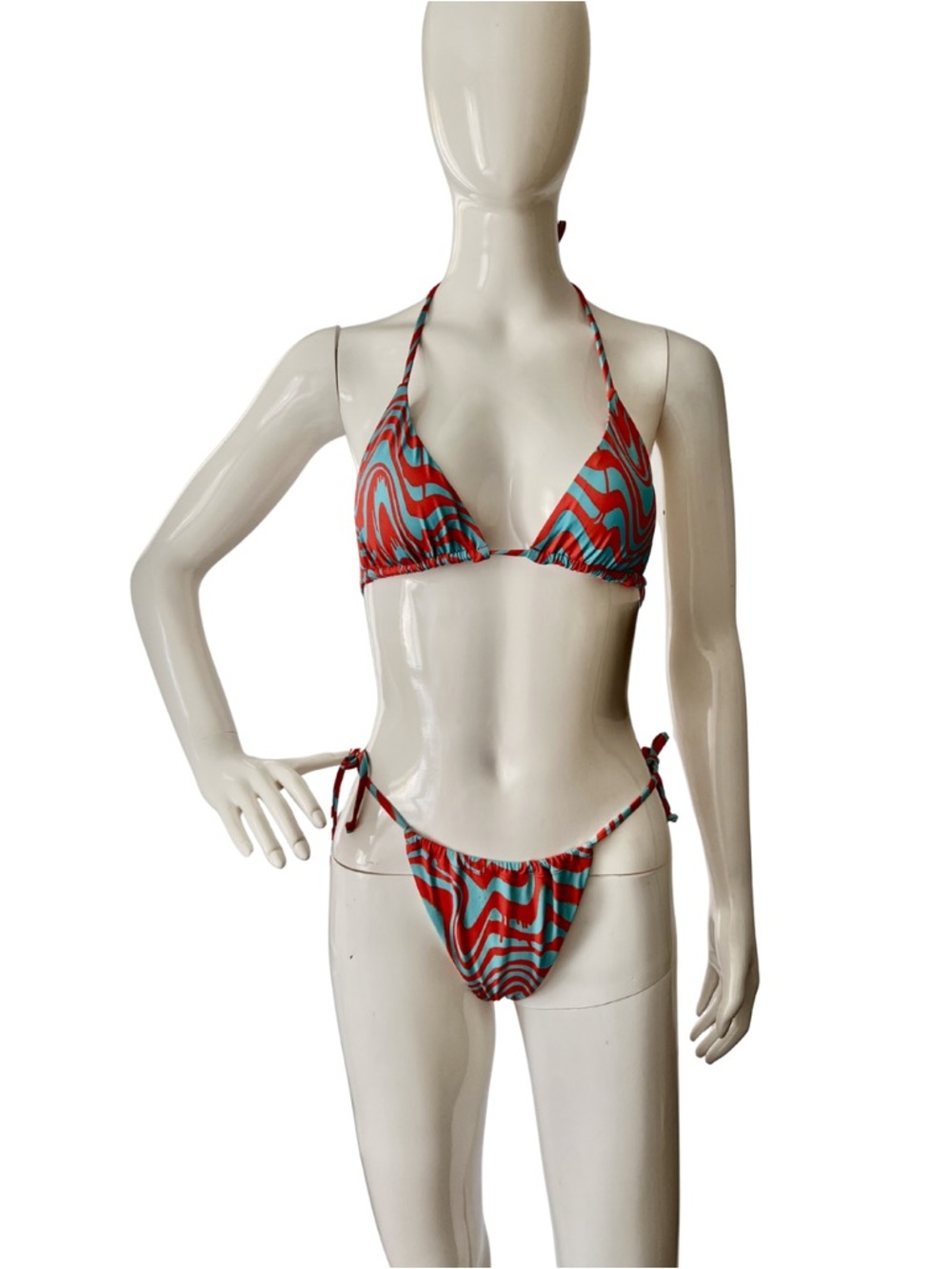 Urban Outfitters Teal & Red Wave Print Triangle Bikini Set_Size M